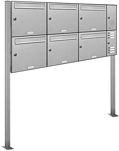 AL Briefkastensysteme 6er Edelstahl Standbriefkasten mit Klingel rostfrei als 6 Fach Briefkastenanlage in Postkasten Briefkasten Design modern
