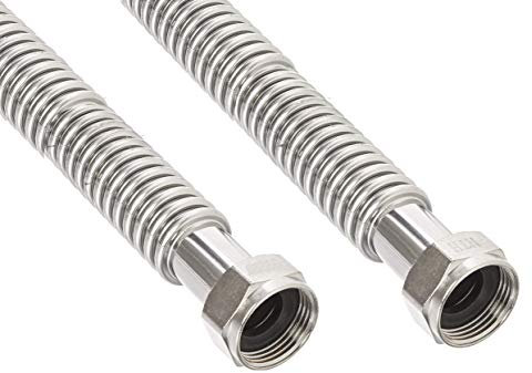 CMI Inc Línea de agua flexible de acero inoxidable corrugado de 24 pulgadas, FIP de 3/4 pulgadas x 1 pulgada FIP, conector de calentador de agua, para calentador de agua, ablandador de agua, calderas,