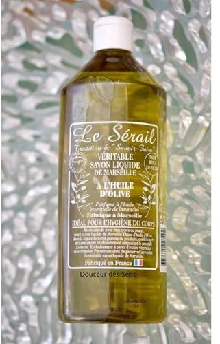 Savon de Marseille liquide huile d'olive 1L parfumé à l'huile essentielle de lavandin savonnerie LE SERAIL, fabrication traditionnelle cuisson au chaudron