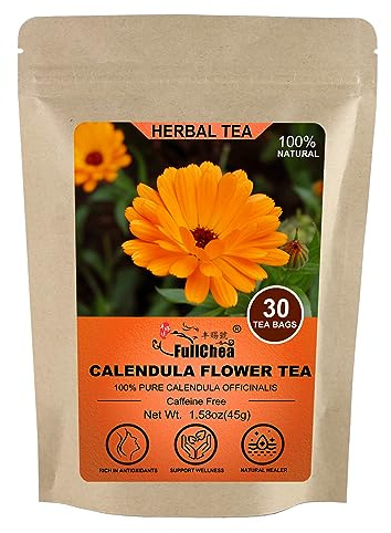 FullChea - Dried Calendula Flowers Tea, 30 Teabags, 1.5g/bag - Premium Calendula Tea For Skin Health & Support Wellness - Non-GMO - Caffeine-free - Natural Calendula Herbs