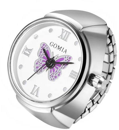 JewelryWe Ringuhr Fingeruhr Elastisch Schmetterling - Damen Analog Quarz Fingerringuhr Ring Uhr Uhrenring mit Schmetterling Römischen Ziffern Zifferblatt und Silber/Gold Legierung Elastisch Band