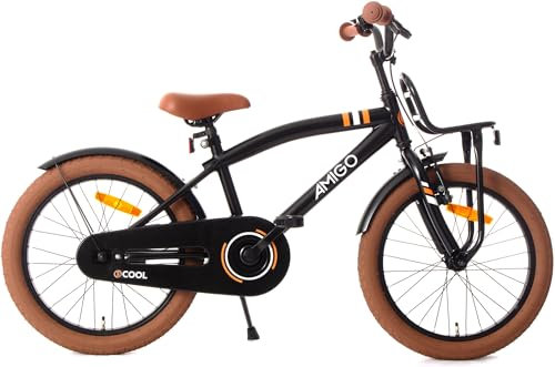 AMIGO 2Cool - Kinderfahrrad Jungen - 18 Zoll - Mit Rucktrittbremse und V-Brake - ab 5-7 Jahr - Schwarz