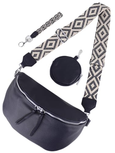 MIRROSI® Bauchtasche Damen, Veganleder 30x19x10cm, Umhängetasche, Brusttasche, Crossbody bag, Kunstleder leder, verstellbare Schulterriemen Bohemian Style