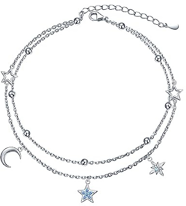 HOOHWE Vristlänk för kvinnor 925 sterlingsilver Infinity hjärta fotkedja för kvinnor klassisk justerbar pärlfotkedja armband sommarsmycken för kvinnor och flickor Layered ankelarmband, 9+1,5 inches,