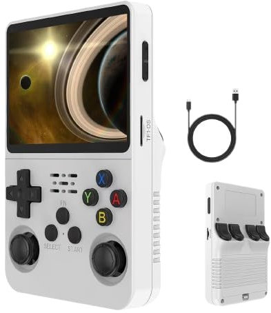 R36S Handheld Game Console, Hand Held Game Consoles with Open Source Linux System,128G TF Card,10000 Games,3.5-inch IPS Screen Handheld Emulator Console Support Several Emulators (white 128GB)