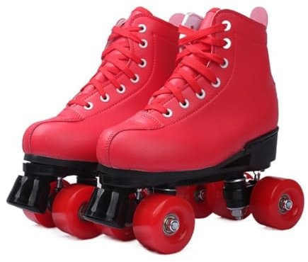 BMOZRM Doppelreihe Rollschuhe Damen Und Männer Schick Rollschuhe Vier Räder Rollerskates Draussen Sport Roll Schuhe for Erwachsene (Color : Red+red Wheel, Size : 43 EU)
