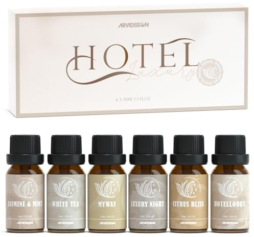 ARVIDSSON Hotel Diffuser Oils Gift Set, Hotel Essential Oils for Diffuser, Luxury Hotel Fragrance Oil Blend - Jasmine & Mint, White Tea, Citrus Bliss, M-Way, Fancy Lobby, Gift for Women and Men