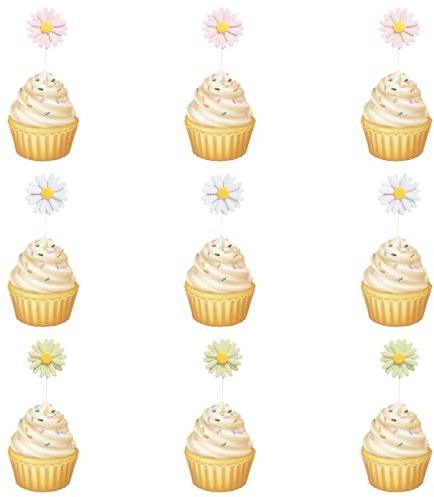 Décoration de Gâteau, 30 Pièces Marguerite Fleur Cupcake Toppers, Deco Gateau Marguerite, Marguerite Cake Topper, Décoration De Fête Décoration Gateau Anniversaire Pour Filles, Enfants, Mariage