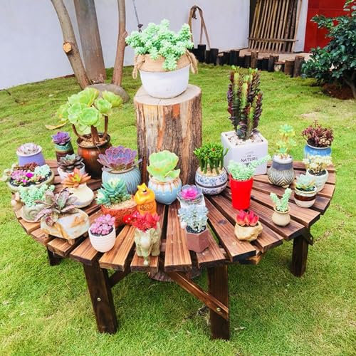 YQCXG Pflanzenständer aus Holz, Regal, Außenbänke, halbrunde Baumbänke für Garten, Terrasse, Hinterhof, Rasen, wetterbeständiger Lounge-Sitzstuhl