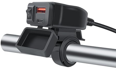 Intckwan 48W Motorcykel USB-laddare, IP65, 2 Portar (QC3.0 18W + PD3.0 30W) med Brytare & LED Voltmeter, 12-24V USB-C Uttag – Snabbladdning för Resor/Vardag/Utomhus – Kompatibel med Mobil/GPS/Kamera