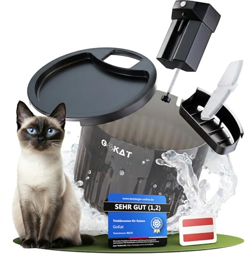 GoKat – Katzenbrunnen kabellos mit Bewegungsmelder und Akku 2500 mAh mit Sensor; Trinkbrunnen für Katze kabellos ohne Strom; 3L Wasserbrunnen für Katzen kleine Hunde Ultra-leise; Katzentrinkbrunnen
