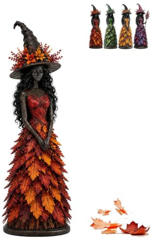Enchanted Autumn Witch Figurine - Harvest Halloween Tabletop Statue (01#)
