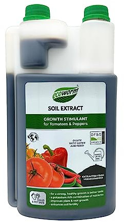 Ecoworm Tomato & Pepper Feed – Organic Worm Castings Fertiliser & Soil Improver – High Potassium Liquid Tomato Fertiliser – Concentrated 1L Makes 200L