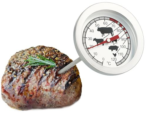 com-four® Termómetro para Asados de Acero Inoxidable - Termómetro Analógico de Carne hasta 120 °C - Termómetro de Parrilla - Aguja de Carne - 10 cm (001 pieza)