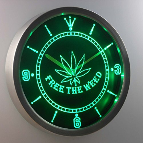 ADVPRO nc0040-g Free the Weed Marijuana High Life Neon Sign LED Wall Clock Uhr Leuchtuhr/Leuchtende Wanduhr