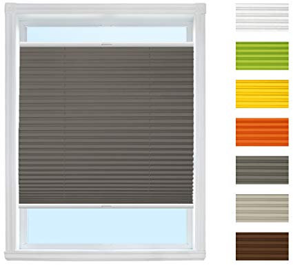 Plissee Rollo zum Anschrauben (Grafit, B90cm x H130cm) Rollo Jalousie, Halterungen zum Schrauben/Faltrollo Sichtschutz und Sonnenschutz für Fenster/Farbe & Größe wählbar