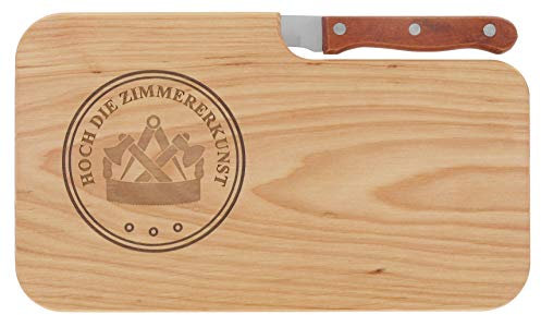 LASERHELD | Brotzeitbrett Holz mit Gravur “Hoch die Zimmererkunst & Messer | 26 x 15 cm | Frühstücksbrettchen Holz Schneidebrett Jausenbrett Zunftzeichen | Geschenk für Zimmerer als Vatertagsgeschenk