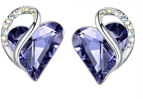 Leafael Infinity Kärlekshjärta Örhängen med Tanzanite Purple Födelsesten Kristall för februari, damgåvor, silverfärgad