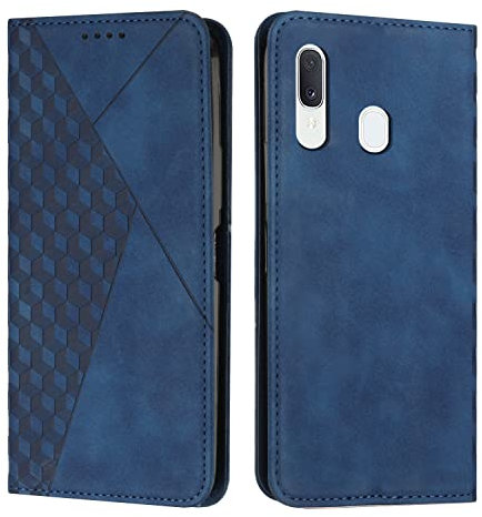 KOUYI Kompatible mit Samsung Galaxy A40 Hülle, Retro Premium PU Leder Weich TPU Klapphülle Kartenfächer Magnetic Standfunktion Flip Wallet Shockproof Handyhülle (Blau)