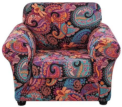 Lamberia Printed Sofa Cover High Stretch Sofa Slipcovers 2 Piece Armchair Slipcover with One Separate Cushion Cover Elastic Bottom Floral Pattern (Purple, Armchair)