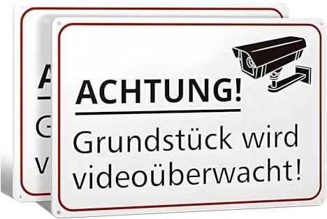 2er-Pack Achtung Videoüberwachung Schild, 20 x 30 cm 3mm Dickes PVC Videoüberwachungsschild, Hinweisschild für Kameraüberwachung, Dieser Bereich Wird videoüberwacht