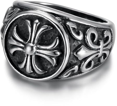 BOBIJOO Jewelry - Bague Chevalière templier Chevalier Croix Fleur-de-lys Acier Inoxydable Argent - 56 (7 US)