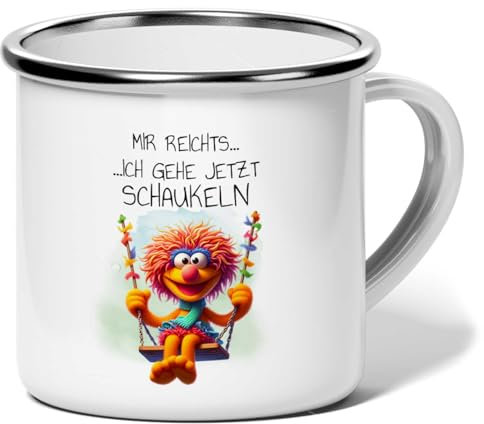 MeLifestyle Kaffeetasse Tasse Becher Motiv Mir reichts, ich gehe jetzt schaukeln | Emaille 240ml | Geschenk, Freund, Freundin, Kollege, Kollegin, Bürotasse