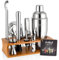 Eocolz Cocktail Shaker Kit, INOX Ensembles de Bar Cocktail Set, 17Pièces Cocktails Ensemble-Cadeau, Shaker à Cocktail Kit Barman avec Cadre en Bois (Marron Argent)
