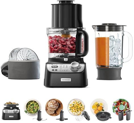 Kenwood MultiPro XL Weigh+ FDM72.990SS, Food Processor With Integrated Digital Scales & Timer, Express Dice, Adjustable Slicing Disc, Micro Serrated Knife Blade, 1.5L ThermoResist Glass Blender, Black