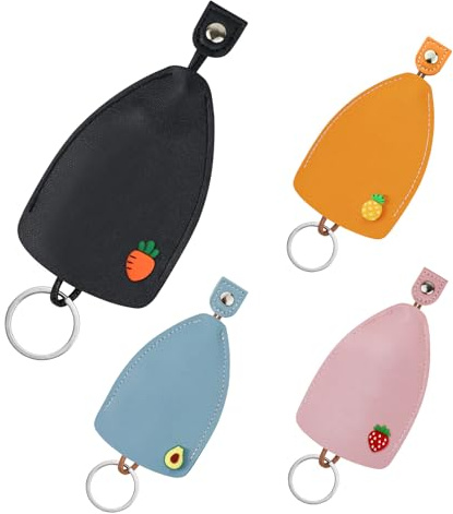 AfitLulu 4 Pieces Car Key Case Creative Pull Out Style Key Bag for Women and Men, PU Leather Key Sleeve Car Key Holder Fashionable Key Pouch for House Keys, Car Key Holders for Handbags (Style 3)