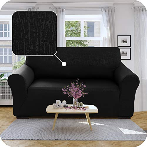 Deconovo Sofabezug elastische Sofahusse Wohnzimmer rutschfest Sofahülle Stretch Dekorativer Sofabezug Sofa Schutzhülle Schonbezug Soft Sofaschoner Möbelschutz, Schwarz, 152 * 83 * 89cm, 2-Sitzer