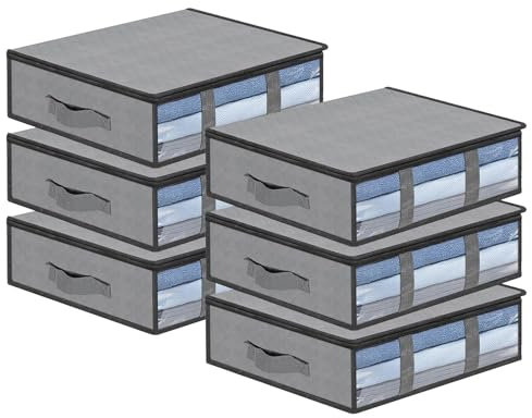 AiQInu Contenitori Sottoletto,6 Pezzi Organizer Sotto letto Con Finestra di Osservazione e Maniglia,Salvaspazio Pieghevole Organizzatore Armadio per Abbigliamento Coperte Piumoni