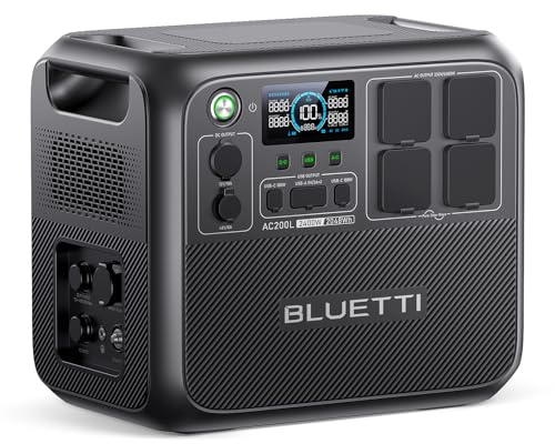 BLUETTI Portable Power Station AC200L, 2048Wh LiFePO4 Battery Backup, Expandable to 8192Wh w/ 4 2400W AC Outlets (3600W Power Lifting), Solar Generator for Camping, Home Use, Emergency (Renewed)