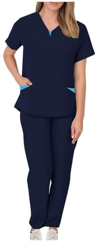 AEGJEGVD Blouse Medicale Femme Manche Courte Haut et Pantalon Uniforme De Travail Blouse Femmes De Ménage Offre Tenue Infirmiere Professionnelle Uniforme D'infirmière Femme Esthéticienne Pas Cher