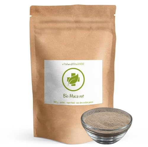 BIO rotes Maca Pulver 300 g - Original aus Peru - Superfood - Ideal für Shakes, Säfte, Smoothies und in Müslis - ohne Zusätze