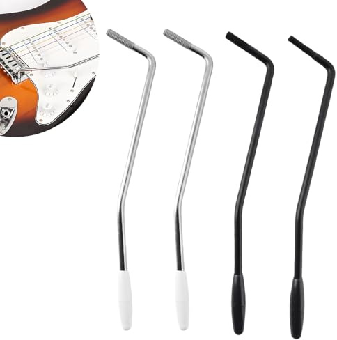 TWZKXC 4 Pcs 5mm/6mm Thread Tremolo Arm, Electric Guitar Whammy Bar with Tip Metal Single Tremolo Arm for Electric Guitar Tremolo System, Chrome Design(2 Pcs Silver 2Pcs Black)