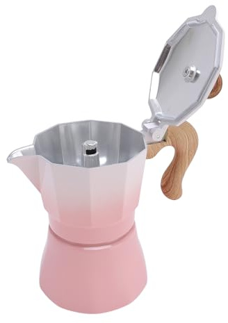 Asixxsix Caffettiera da fornello, macchina da caffè in alluminio da 150 ml per la preparazione di caffè italiano e cubano, per principianti e appassionati (rosa sfumato)