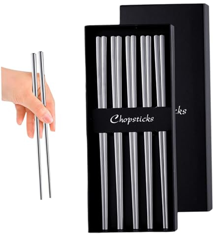 Bacchette, 5 Paia Bacchette in Acciaio Inossidabile, Set Quadrato Cinese in Metallo Antiscivolo, Set da Cucina Resistente al Calore, Riutilizzabili per Stoviglie con Spezzatino per Cena Sushi