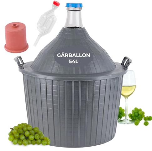 STREND PRO Gärballon 54 Liter mit Gärspund & Stopfen | Glasballon inkl. Gärröhrchen & Gummistopfen | Weinballon Gärset für Wein & Likör | Flasche zum Wein Selber Machen
