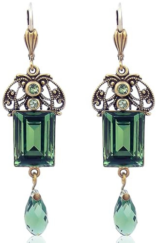 Jugendstil Ohrringe Grün Gold Markenkristalle aus Österreich Erinite NOBEL SCHMUCK