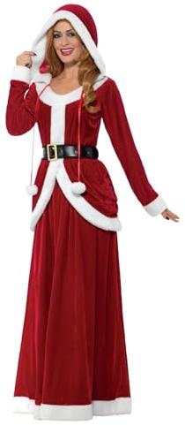Smiffys Costume moglie di Babbo Natale deluxe, rosso, con vestito, cappuccio e cintura Halloween