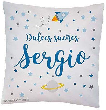 Cojín infantil/Almohadón Cohete personalizado 40x40 cm incluye relleno. El cojín ideal de guardería. Elige el color del diseño. Regalo bebé. Ideas guardería. Decoración cuna.