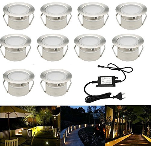 INDARUN Bodenstrahler Außen 10er Set, WarmesWeiß, LED Bodeneinbaustrahler Aussen, IP67 Wasserdicht, DC12V, Ø45mm, Terrassenbeleuchtung, Bodenleuchten Außen