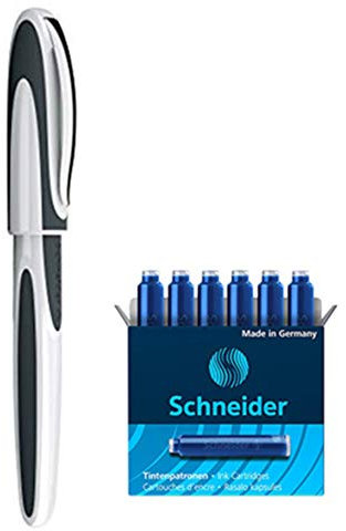 Schneider Patronenroller Ray (Tintenroller mit Edelstahlspitze, inkl. Tintenpatrone, Made in Germany) (weiß/grau + 6 Patronen extra, Tintenroller + 6 Patronen)