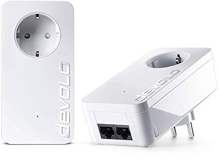 Devolo dLAN 1000 duo+ Starter Kit Powerline Sondermodell (bis zu 1000 Mbit/s Internet über die Steckdose, 2x LAN Ports, 2x Powerlan Adapter, integrierte Steckdose, PLC Netzwerkadapter)