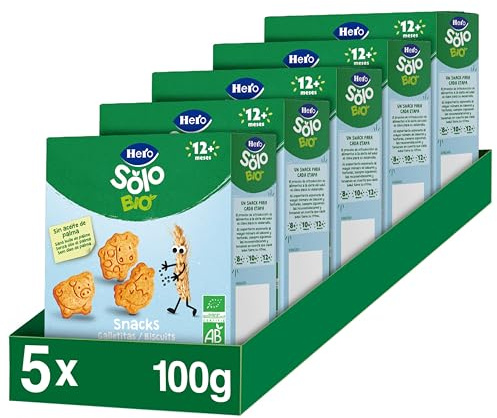 Hero Solo BIO - Snack Biscuits Animaux - pour Bébés Des 12 Mois - 100% BIO et Naturels, Sans Huile de Palme - Lot de 5 X 100 g