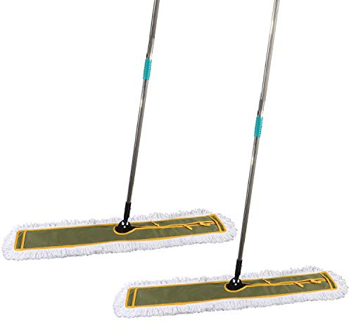 OFO - Juego de 2 trapeadores industriales comerciales de 43 Pulgadas, trapeador de Polvo Resistente, Mango de Acero Inoxidable de 63 Pulgadas de Longitud, fácil de Limpiar en Grandes áreas, fábrica