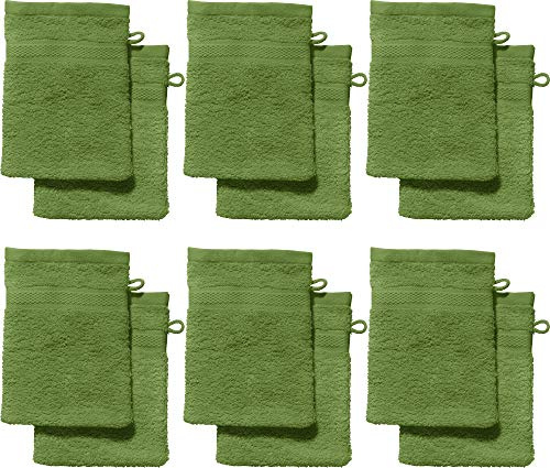 REDBEST Waschhandschuhe, Waschlappen 12er-Pack Chicago grün Größe 15x21 cm - saugstark, strapazierfähig, ideal für Reisen, Sport (weitere Farben)