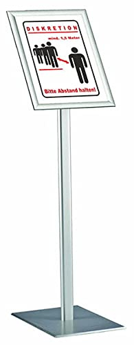 DISPLAY SALES Infoständer Klassisch DIN A4 Gehrung (210 x 297 mm) | Silber Design Infoständer (1m Höhe) | Rostfreie schwere Aluminium Fußplatte | Infohalter Hoch-/Querformat einstellbar