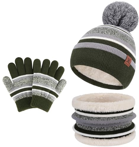 Bequemer Laden Niños Invierno Gorro Termicos Bufanda Guantes Conjunto con Gorra Pompón Forro Polar Regalo Niños Niñas 2-7